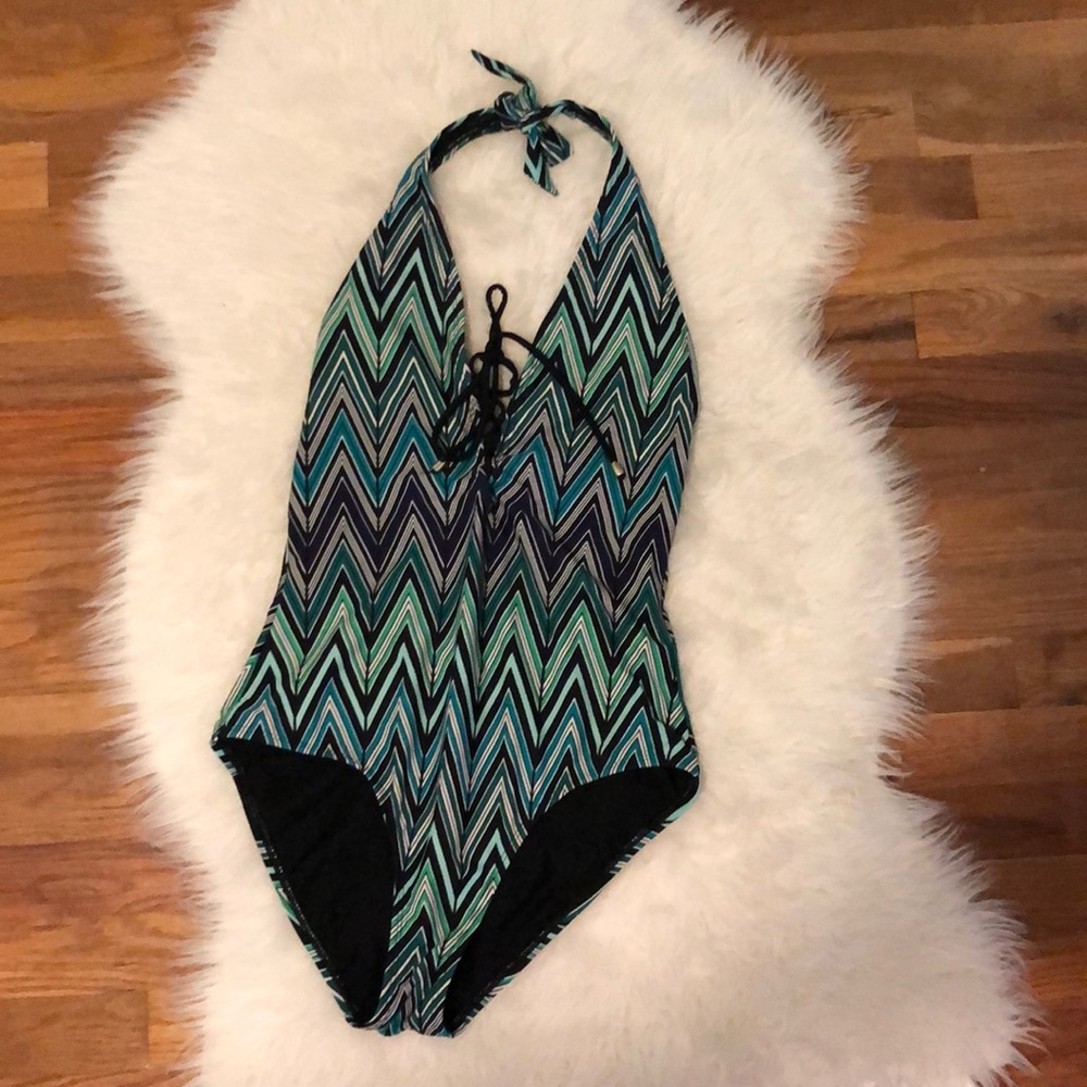 Chevron lace-up swimsuit